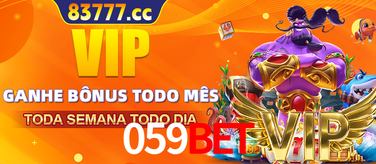 Banner promocional do 059BET oferecendo 100% de recompensas adicionais contínuas para quem fizer o login diário (Daily sign-in), com um mascote de coelho.