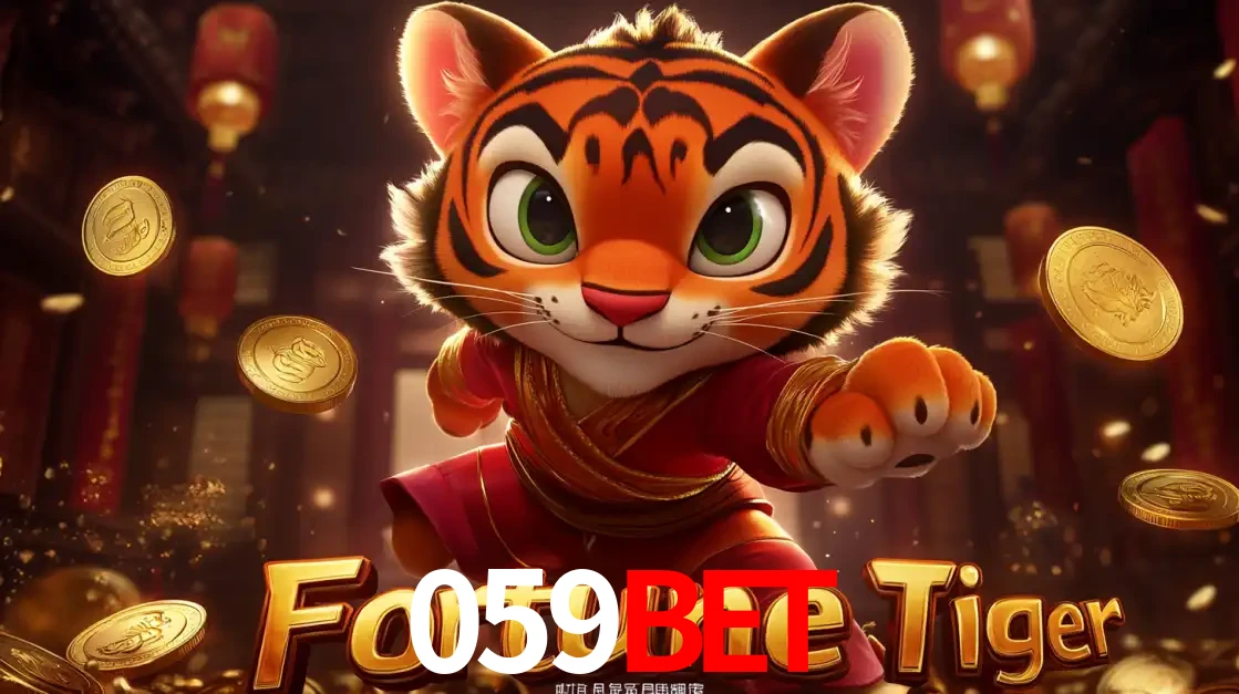 O carismático mascote do jogo de slot Fortune Tiger, um tigre fofo em pose de artes marciais, pronto para trazer sorte e multiplicadores de ganhos no cassino online 059BET.